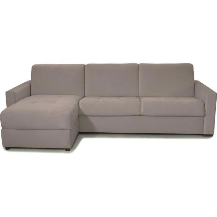 Produit similaire: Canapé d'angle convertible réversible 5 places en velours taupe - ouverture express - Paloma