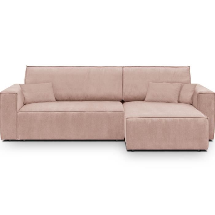 Produit similaire: Canapé d'angle convertible réversible 4 places avec coffre de rangement en velours fines côtes rose pâle - Livia New