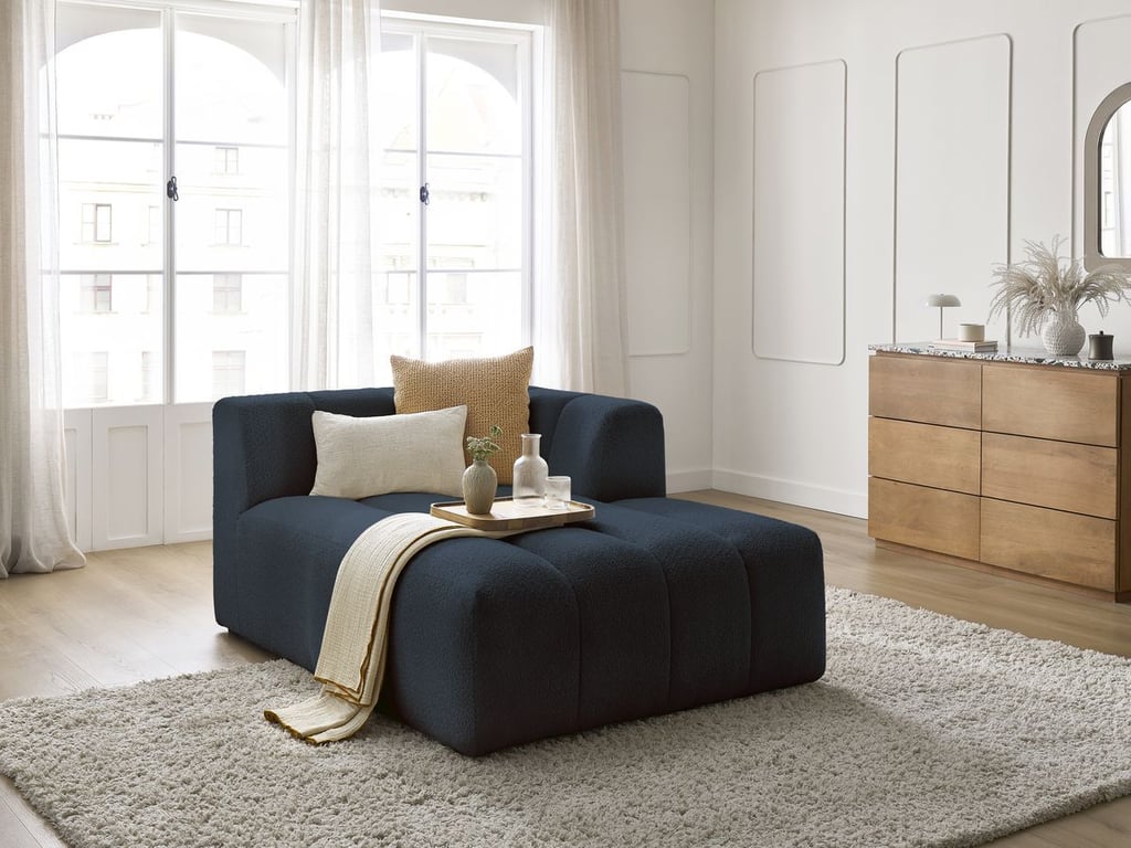 Produit similaire: Méridienne pour canapé modulable ANNECY tissu bouclette bleu foncé angle droit BOBOCHIC