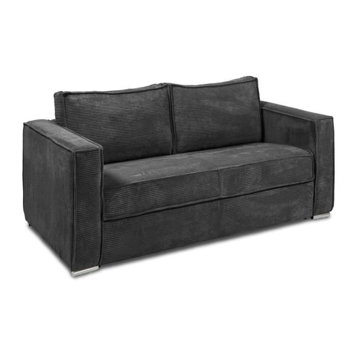 Produit similaire: Canapé 3 places convertible express en velours côtelé gris anthracite - Couchage à lattes larges 140 cm - Matelas 18 cm LORETO