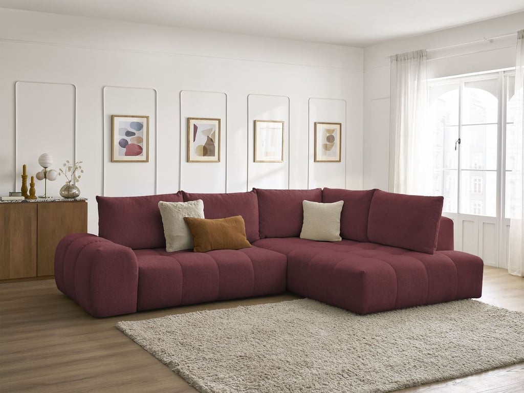 Produit similaire: Canapé d'angle L convertible coffre EVEREST tissu chiné rouge angle droit BOBOCHIC 3 places