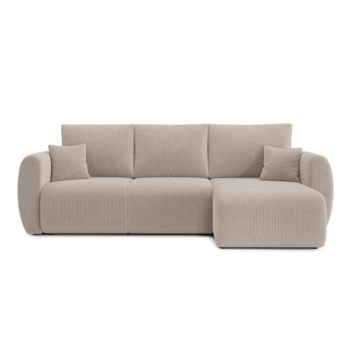 Produit similaire: Canapé d'angle convertible REFA en velours côtelé grège 4 places - Réversible - Coffre de rangement - BAÏTA