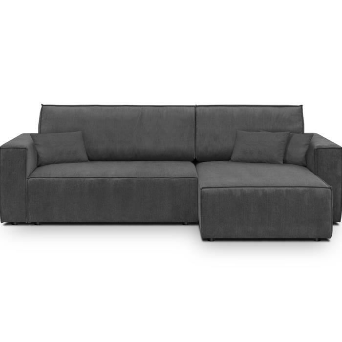 Produit similaire: Canapé d'angle convertible réversible 4 places avec coffre de rangement en velours fines côtes gris anthracite - Livia New
