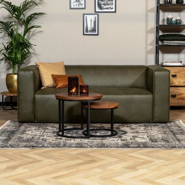 Canapé industriel 2,5 places Memphis en éco-cuir vert - Livin24