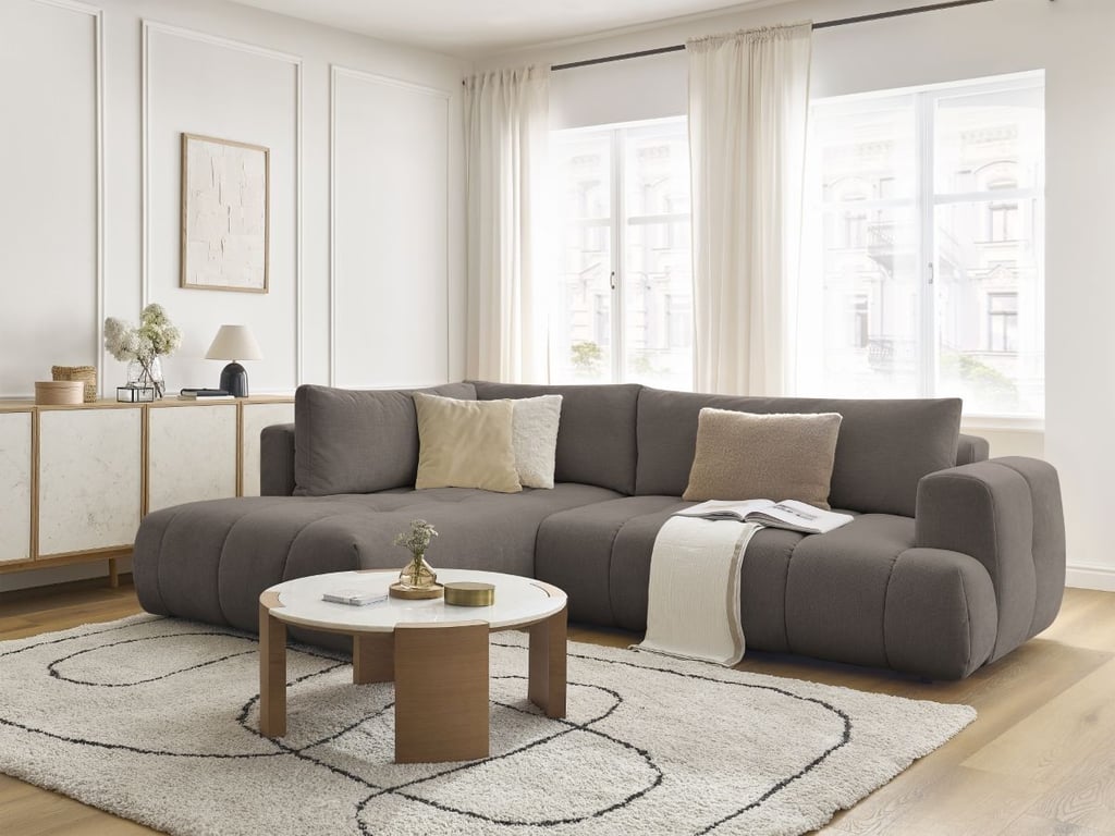 Produit similaire: Fuji canapé d'angle L convertible 4 places tissu lisse taupe angle gauche