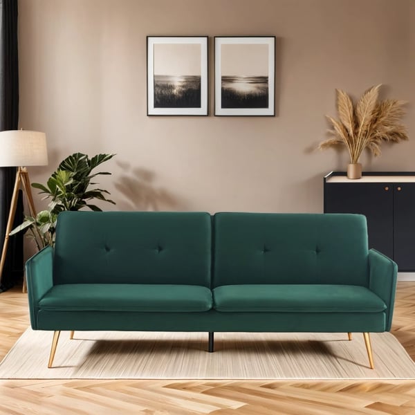 Canapé Adam convertible en velours 3 places vert foncé