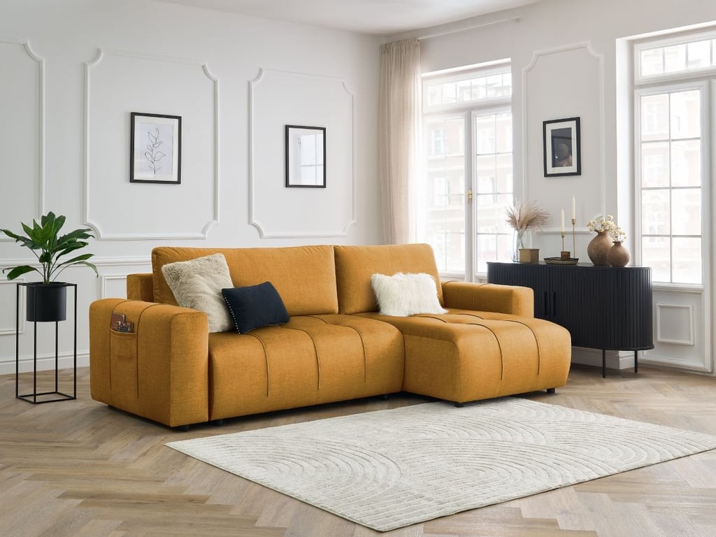 Produit similaire: Canapé d'angle réversible convertible coffre ARSENE tissu velours jaune BOBOCHIC 3 places