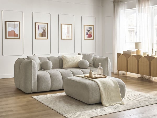 Denver canapé droit fixe 3 places tissu bouclette taupe
