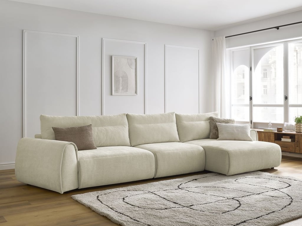 Produit similaire: Canapé grand angle incurvé fixe ADEN beige angle droit BOBOCHIC 4 places