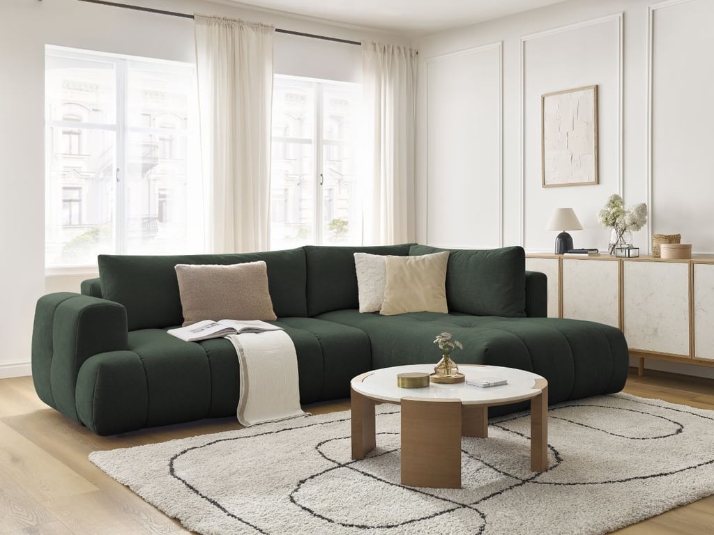 Produit similaire: Canapé d'angle L convertible FUJI tissu lisse vert angle droit BOBOCHIC 4 places