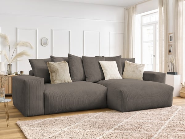 Voltaire canapé d'angle réversible convertible coffre 4 places velours côtelé taupe
