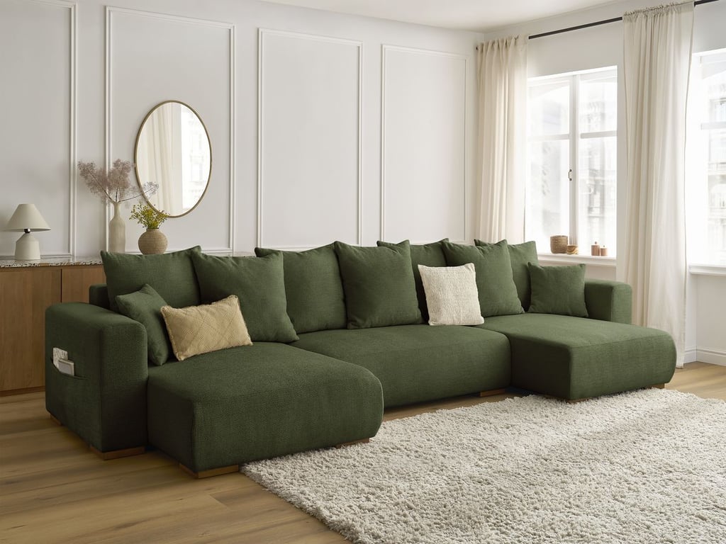 Produit similaire: Canapé panoramique convertible coffre SIDONIE tissu chiné vert BOBOCHIC 4 places