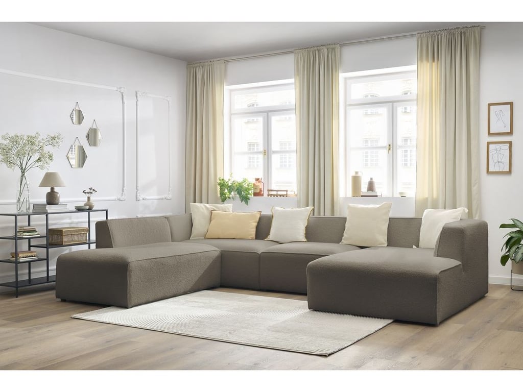 Produit similaire: Canapé panoramique fixe MEGEVE tissu bouclette marron angle droit BOBOCHIC 5 places