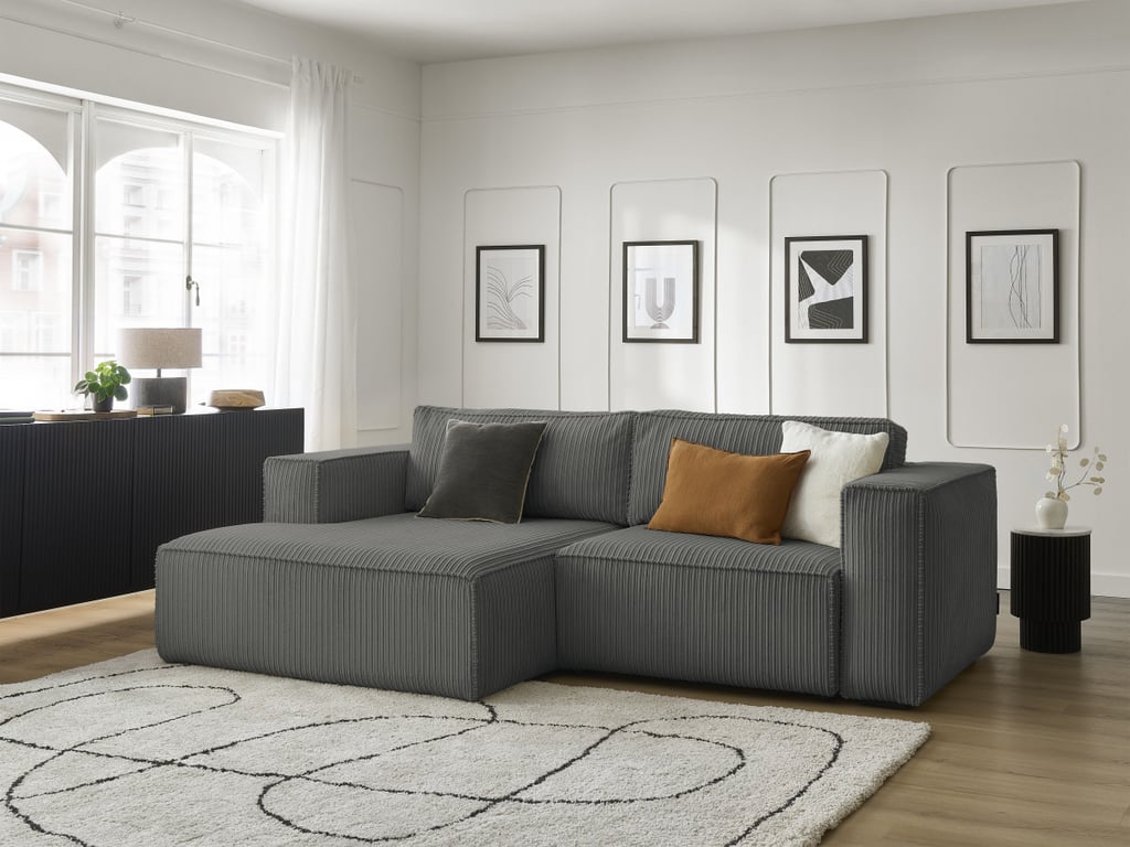 Produit similaire: Canapé d'angle convertible coffre NINA velours côtelé gris foncé angle gauche BOBOCHIC 3 places