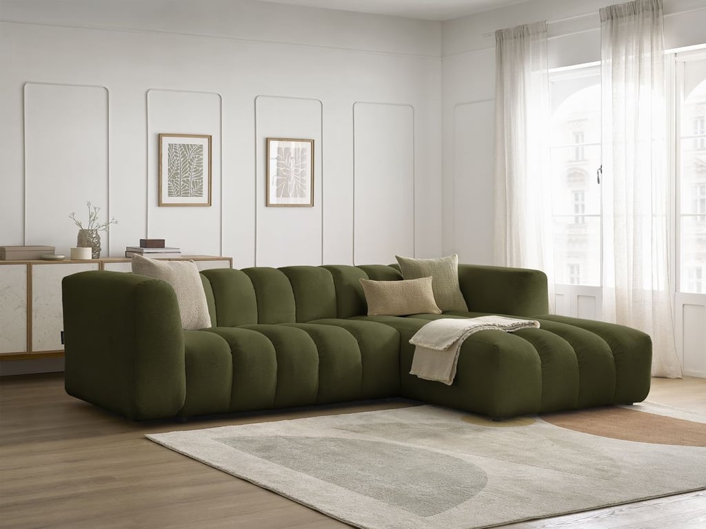 Produit similaire: Canapé d'angle fixe TALIA tissu chiné vert angle droit BOBOCHIC 3 places