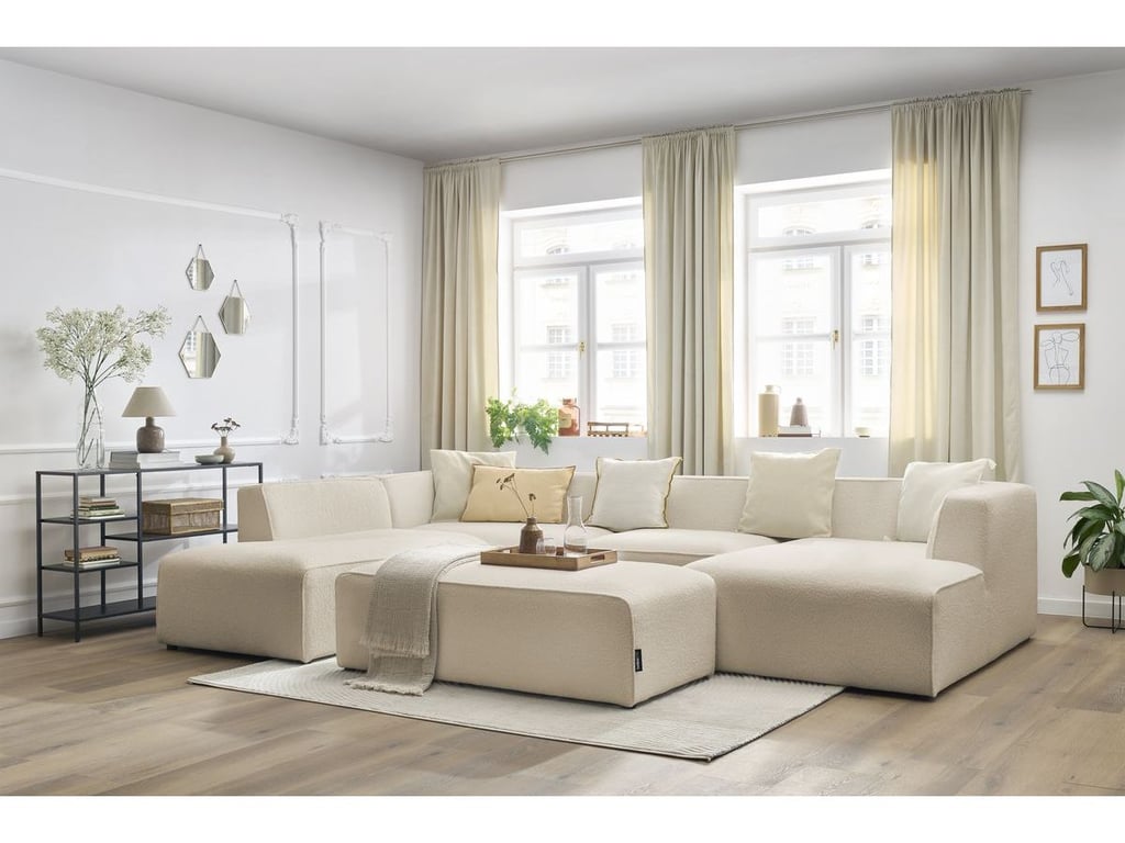 Produit similaire: Megeve canapé panoramique fixe 6 places tissu bouclette beige angle droit