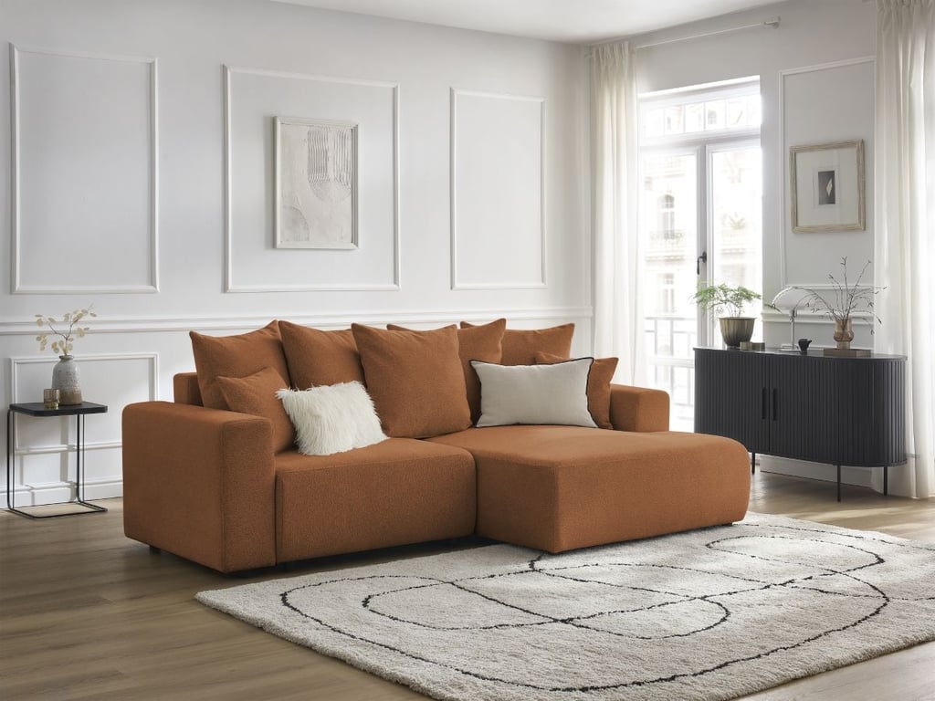 Produit similaire: Canapé d'angle convertible coffre ATILLA tissu chiné orange angle droit BOBOCHIC 4 places