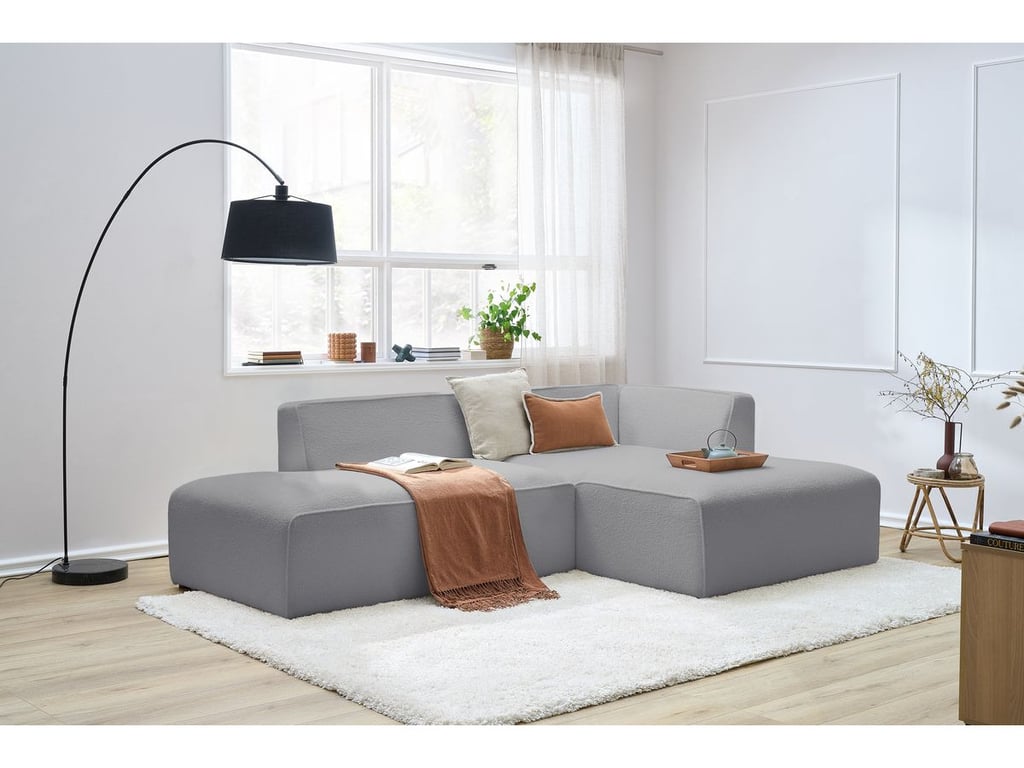 Produit similaire: Canapé d'angle fixe MEGEVE tissu bouclette gris clair angle droit BOBOCHIC 4 places