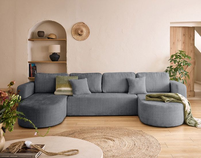 Produit similaire: Miro - canapé panoramique en U 7 places - convertible avec coffre - en velours texturé - Gris