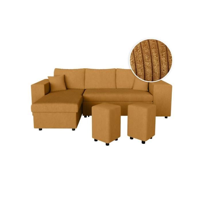 Produit similaire: Canapé d'angle réversible MADY avec coffre, rangement poufs à droite en velours côtelé - Jaune - L254 x P146 x H81cm - LOUNGITUDE