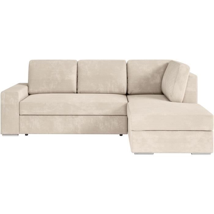 Produit similaire: Canapé d'angle droit 3 places convertible ADEN avec coffre en velours côtelé - Beige - L246 x P174 x H96cm - LOUNGITUDE