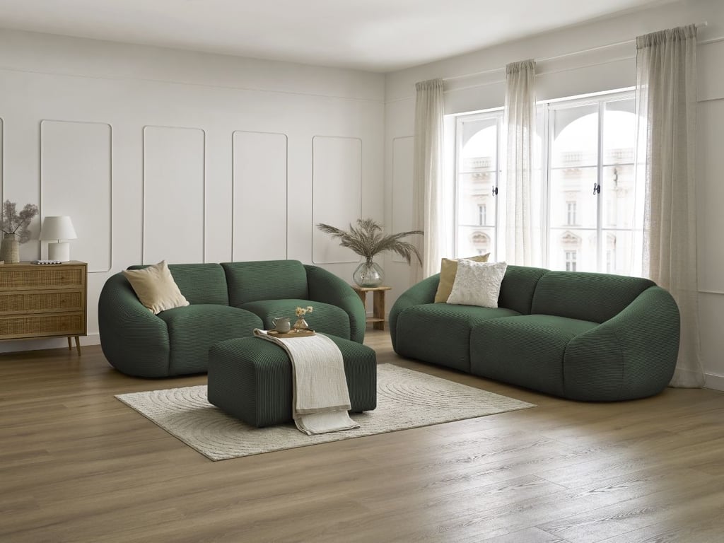 Produit similaire: Ensemble canapé droit fixe 3 + 2 places TINA velours côtelé avec pouf vert BOBOCHIC