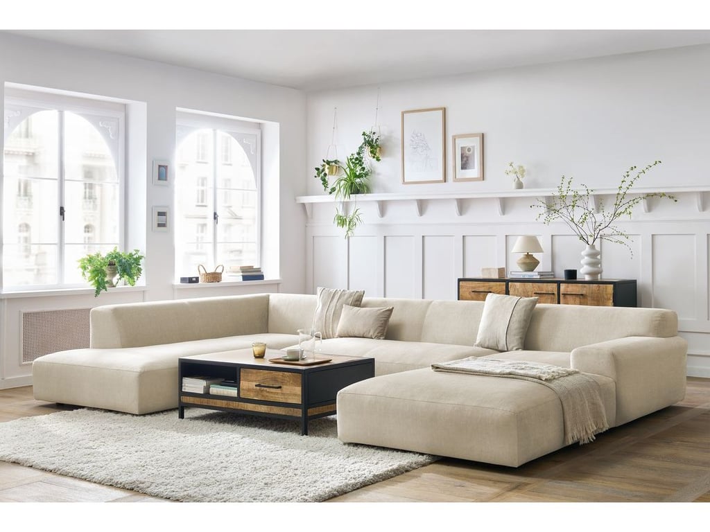 Produit similaire: Canapé panoramique fixe LAVENA tissu velours beige angle droit BOBOCHIC 6 places