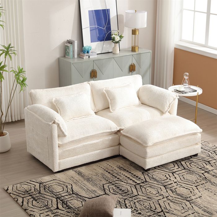 Produit similaire: Canapé 2 Places, Canapé d'angle avec Coussins et Repose-Pied, Canapé 3 Places Beige avec Rangement pour Salon, Tissu Chenille