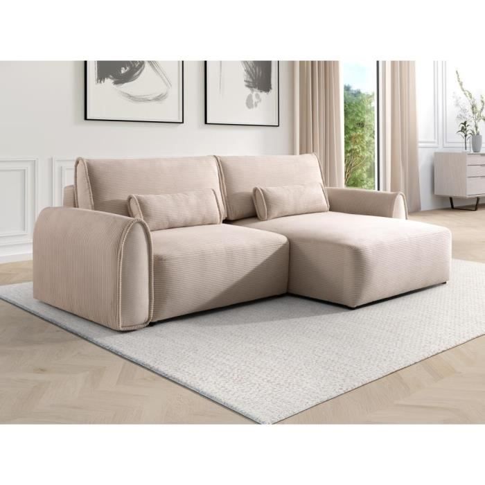 Produit similaire: Canapé d'angle convertible et réversible en velours côtelé beige RISTANO