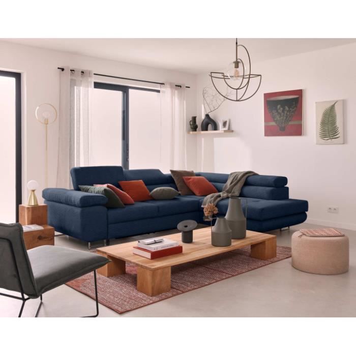 Produit similaire: Zaria - canapé d'angle droit - convertible avec coffre et têtières réglables - 5 places - en velours côtelé