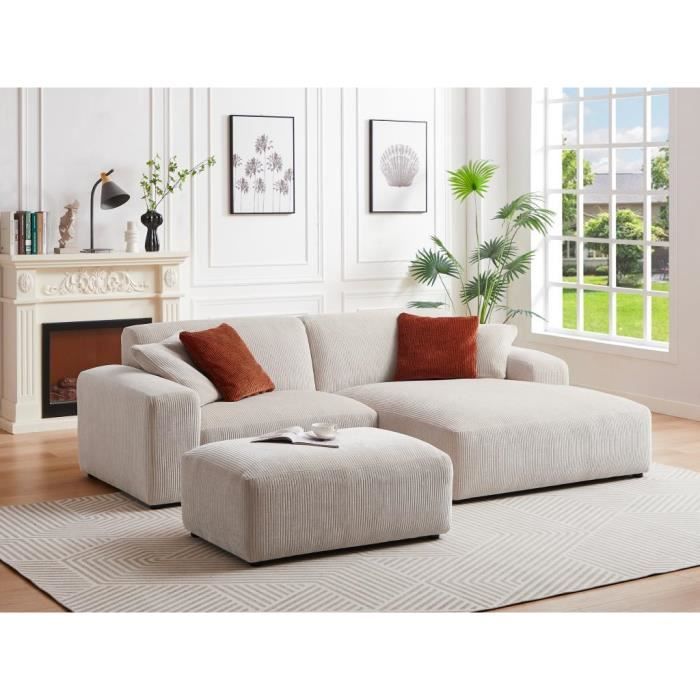 Produit similaire: Canapé d'angle en velours côtelé beige - VENTE-UNIQUE - TIRONO - 4 places - Confort moelleux