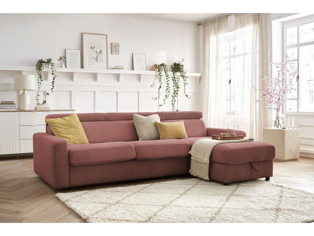 Produit similaire: Canapé d'angle réversible convertible coffre MONACO velours côtelé rose 160x190 réversible BOBOCHIC 4 places