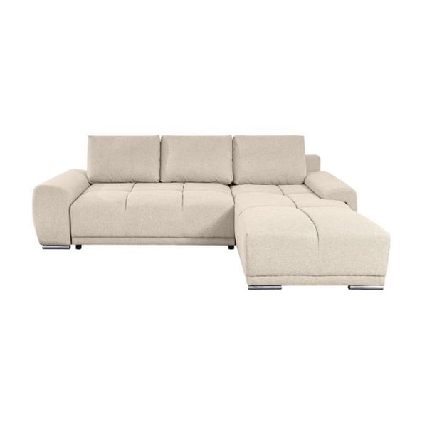 Canapé d'angle droit 4 places convertible CASSANDRA avec coffre en tissu - Beige - L270 x P181 x H89cm - LOUNGITUDE