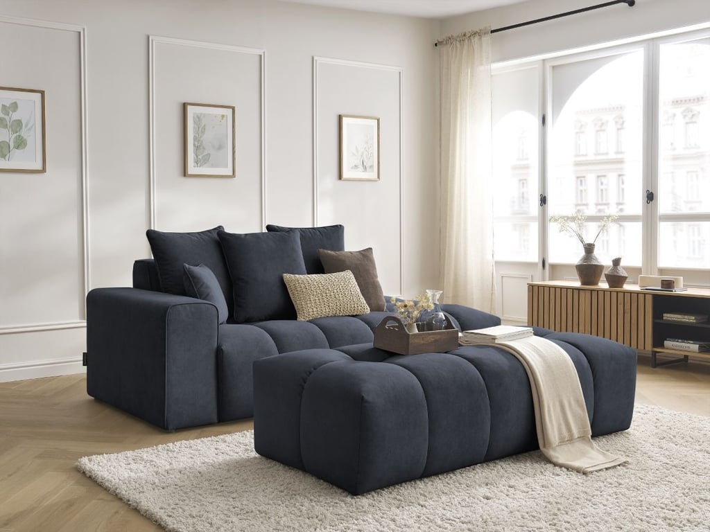 Produit similaire: Canapé droit fixe MONT-BLANC velours avec pouf bleu foncé accoudoir gauche BOBOCHIC 5 places
