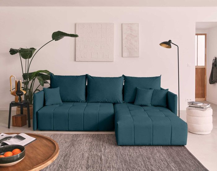 Produit similaire: Canapé d'angle en velours réversible convertible avec coffre 4 places - Bleu canard