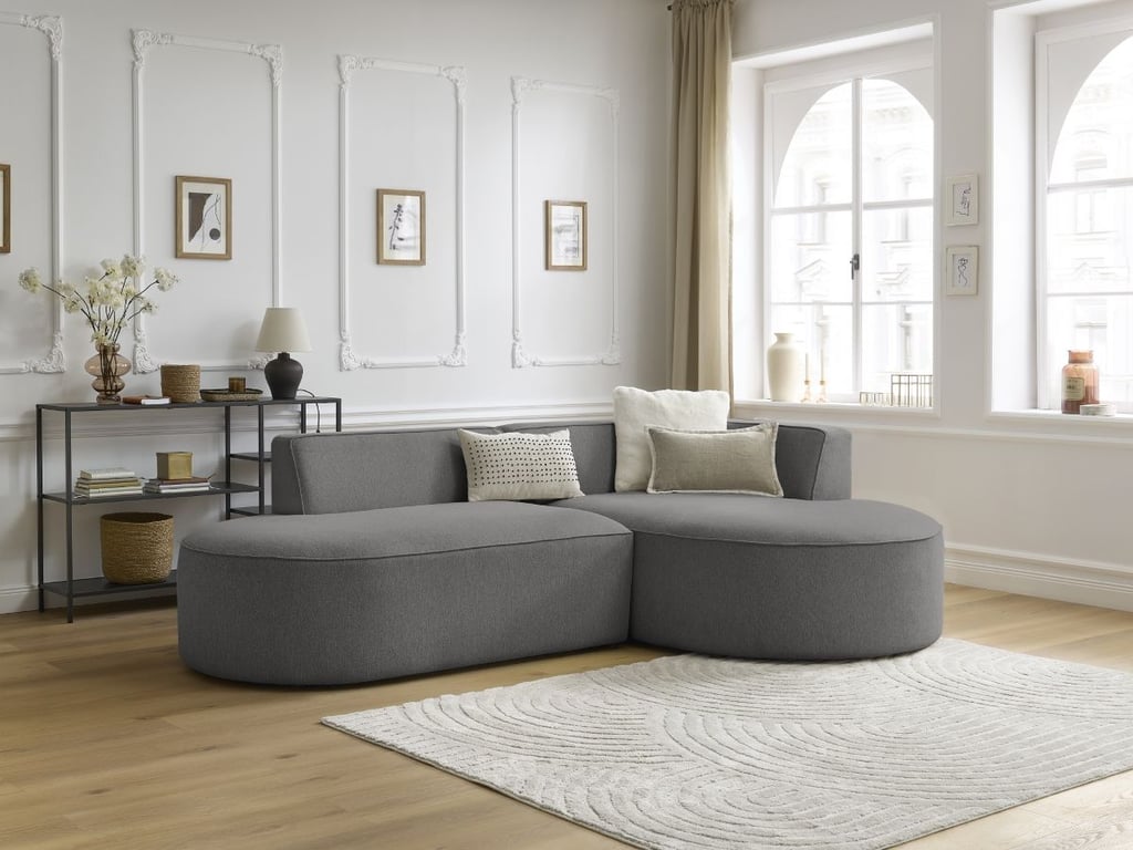 Produit similaire: Canapé d'angle fixe ROUSSEAU tissu chiné gris foncé angle droit BOBOCHIC 4 places