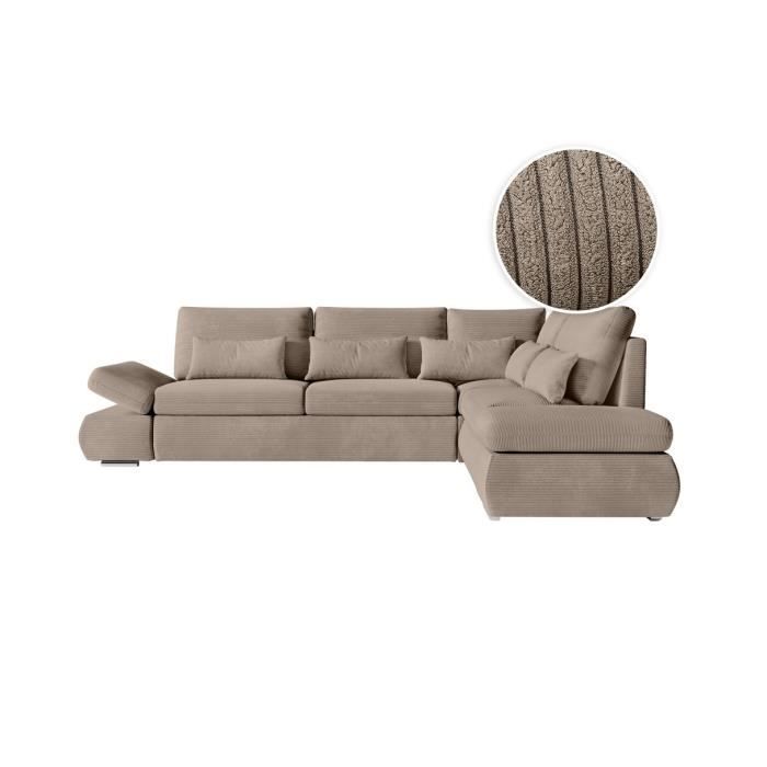 Produit similaire: Canapé d'angle 4 places réversible SEBASTIAN convertible avec coffre en velours côtelé - Taupe - L267 x P200 x H90cm - LOUNGITUDE