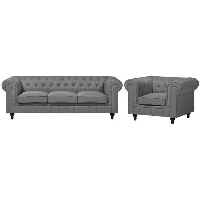 Produit similaire: Ensemble canapé et fauteuil en tissu gris CHESTERFIELD Big - BELIANI - 4 places - Confort moelleux