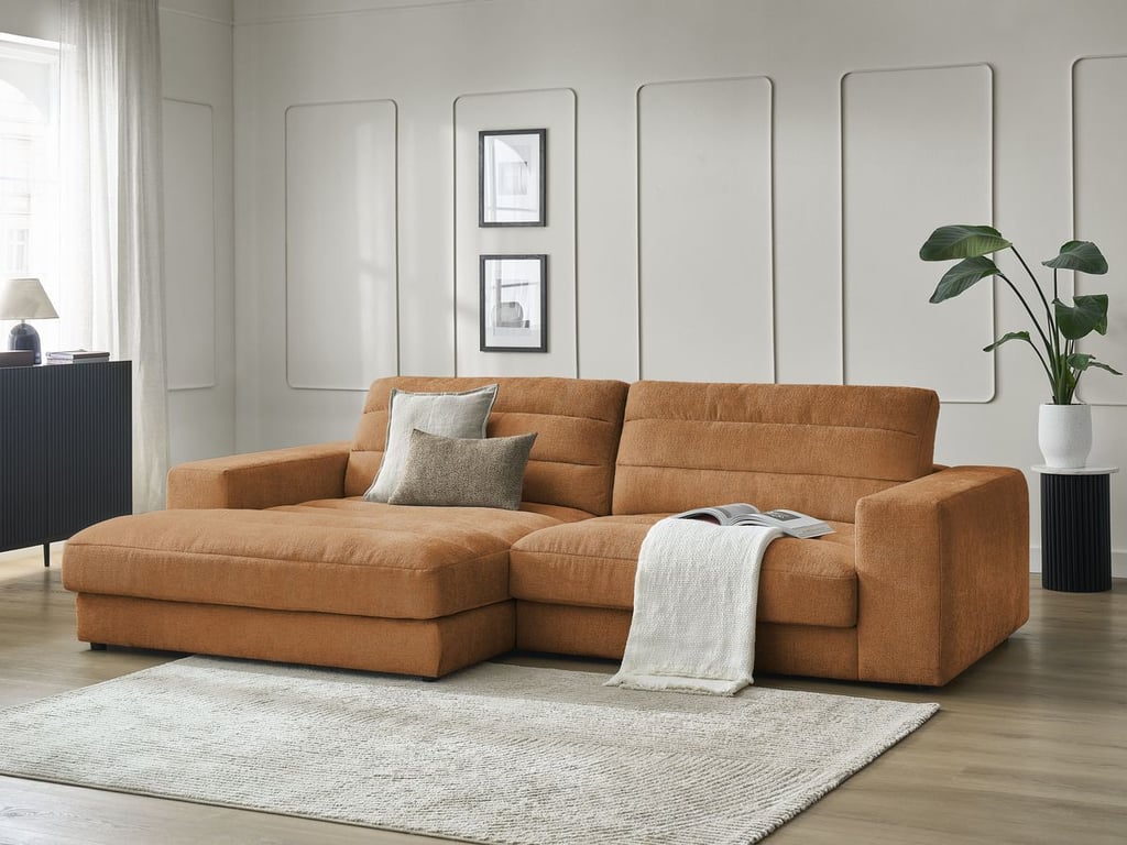 Produit similaire: Canapé d'angle fixe SIERRA tissu texturé orange angle gauche BOBOCHIC 3 places