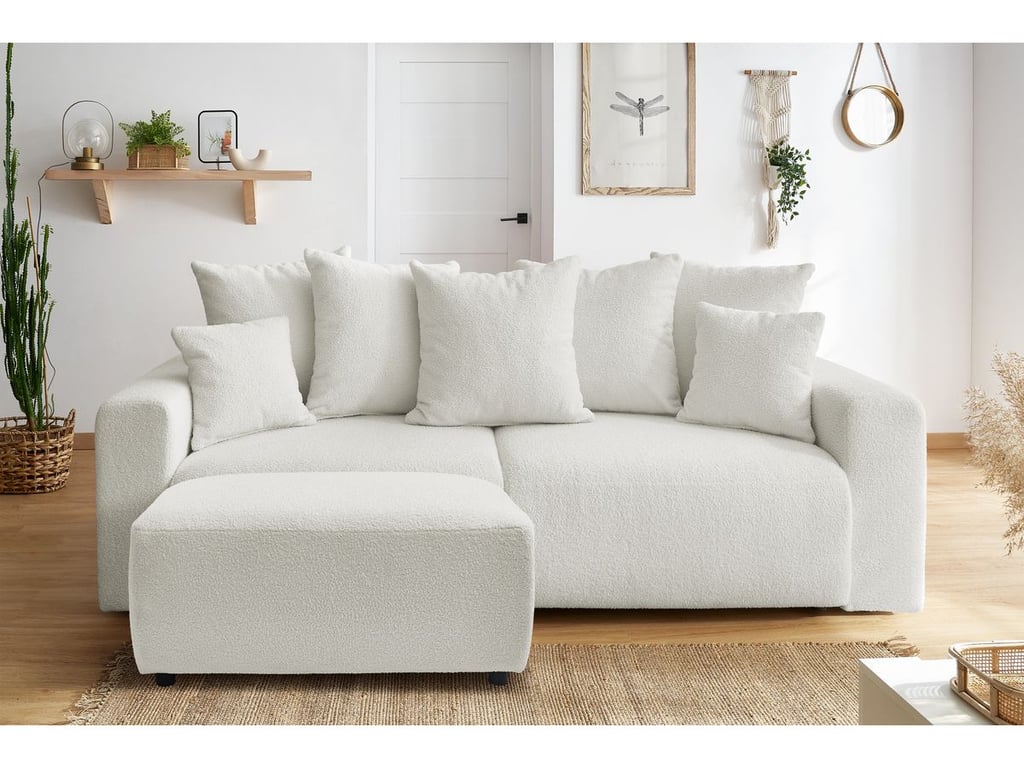 Produit similaire: Canapé droit convertible coffre ENVY tissu bouclette doux avec pouf rectangulaire blanc BOBOCHIC 3 places