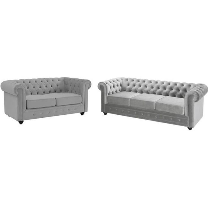 Produit similaire: Canapé fixe CHESTERFIELD - VENTE-UNIQUE - 3+2 places - Velours gris - Style vintage