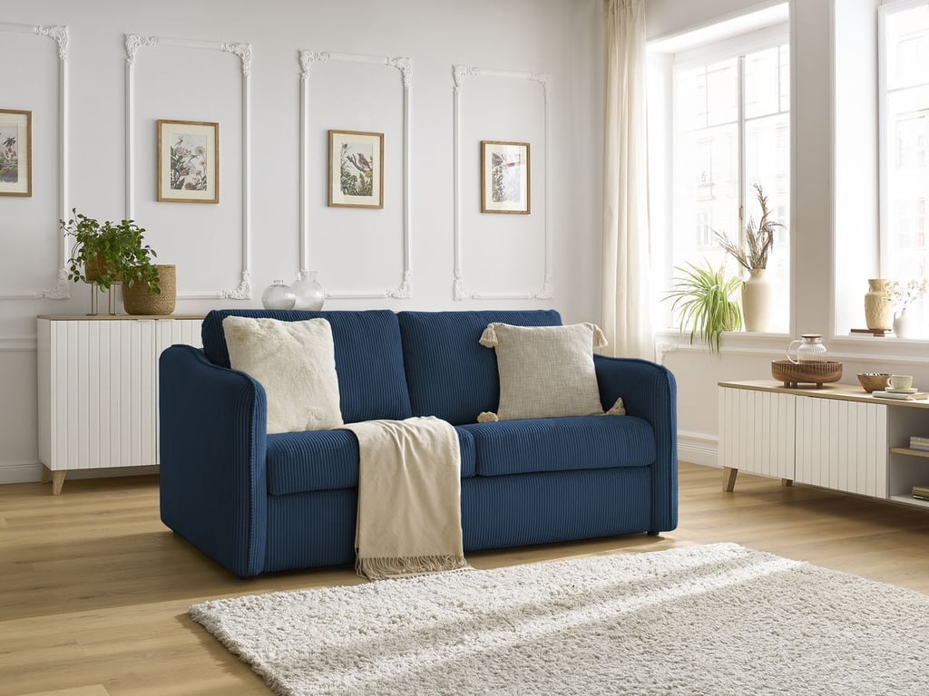 Produit similaire: Canapé droit convertible LENNY ouverture express 2 plis velours côtelé bleu foncé BOBOCHIC 3 places