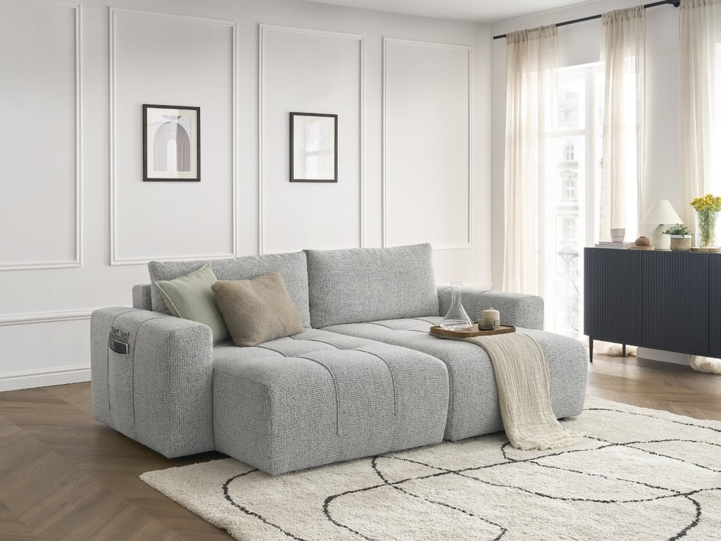 Produit similaire: Canapé droit fixe 4 places ARSENE assise profonde tissu chiné gris clair BOBOCHIC