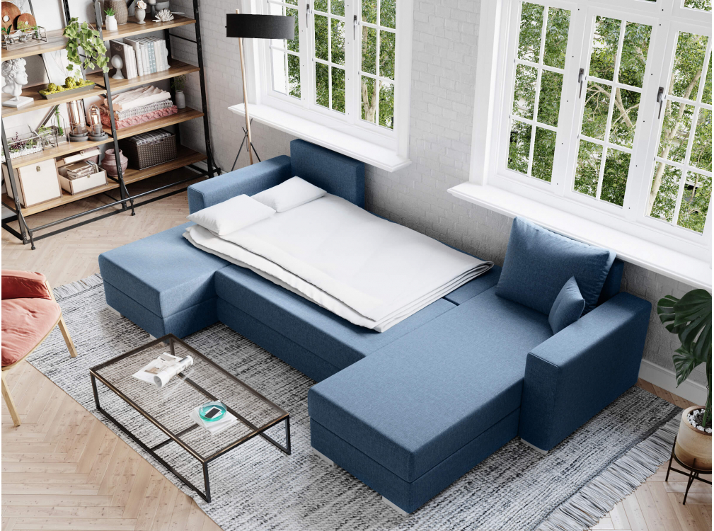 Canapé d'Angle Panoramique KATE Convertible en tissu - Vue supplémentaire 1