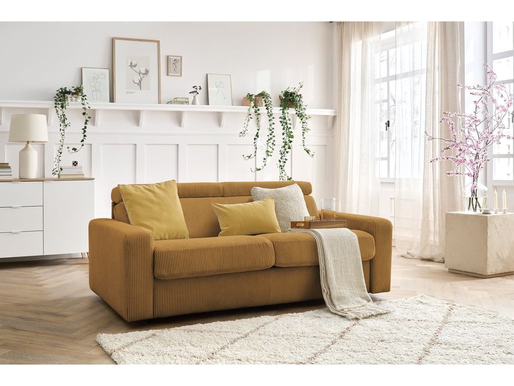 Produit similaire: Canapé droit convertible MONACO ouverture express velours côtelé jaune 140x190 BOBOCHIC 3 places