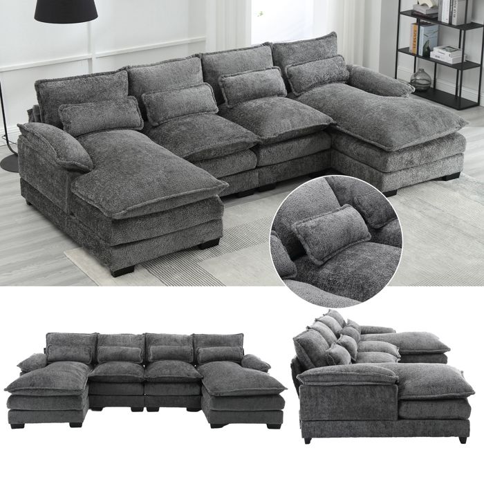 Produit similaire: Canapé d'Angle en U 261×134×82cm - OKWISH - 4 Places - 4 Coussins Lombaires - Design Ergonomique - en Boucle Gris
