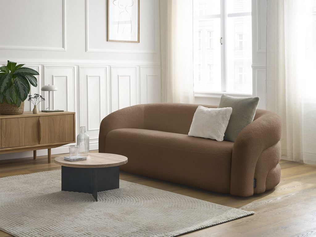 Produit similaire: Canapé droit fixe 3 places ELINA tissu bouclette marron BOBOCHIC