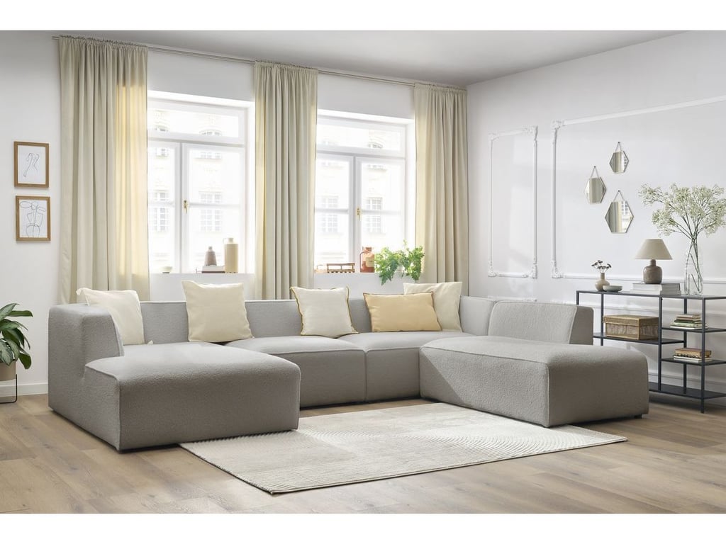 Produit similaire: Canapé panoramique fixe MEGEVE tissu bouclette gris clair angle gauche BOBOCHIC 5 places