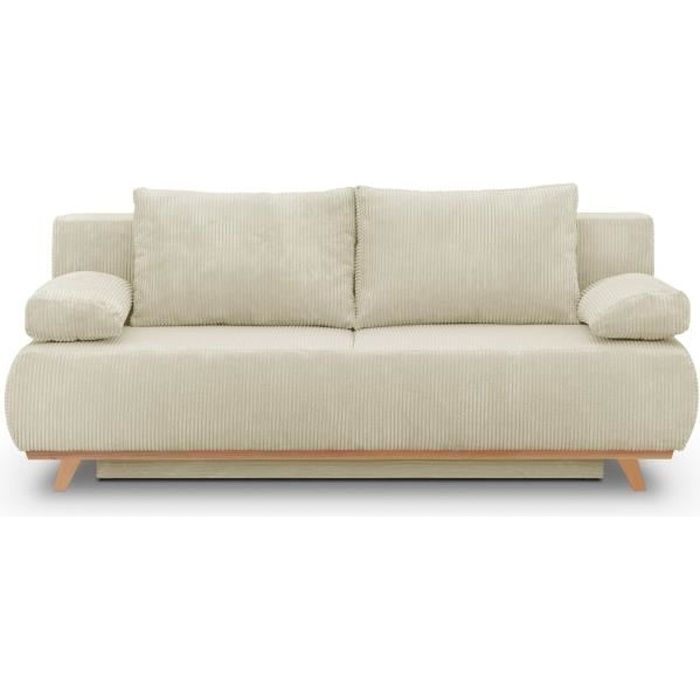 Produit similaire: Canapé convertible 3 places avec coffre de rangement en velours côtelé beige -  Laria