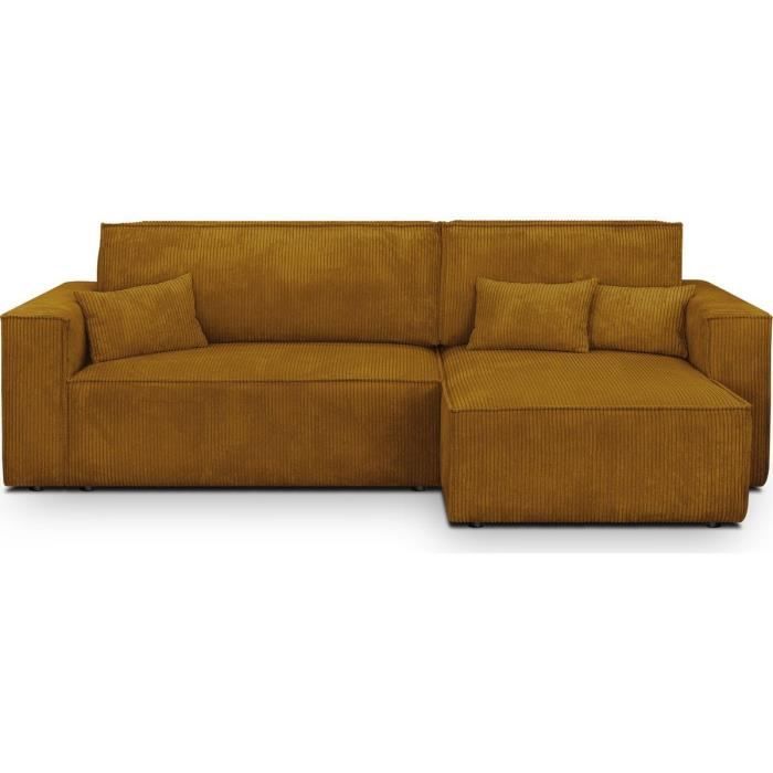 Produit similaire: Canapé d'angle convertible réversible 4 places avec coffre de rangement en velours côtelé jaune moutarde - Livia